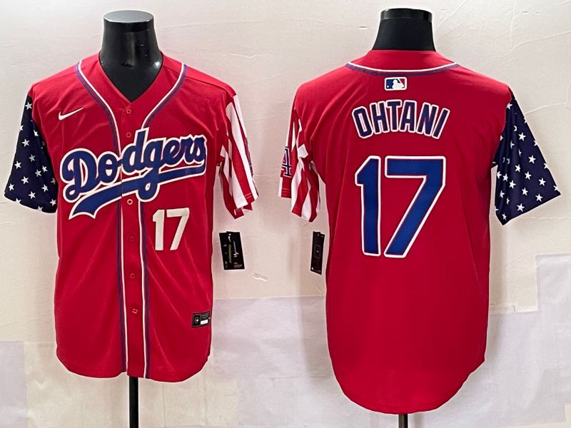 Men 2025 Los Angeles Dodgers #17 Ohtani Red a generation of national flags Joint Name Nike MLB Jersey style 3